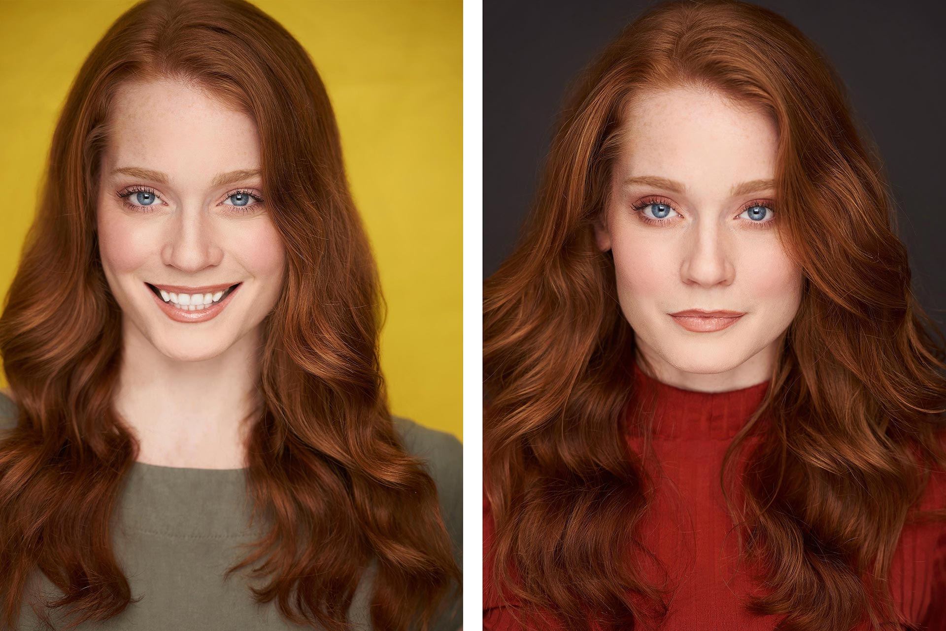 Commercial vs Theatrical Headshots for Actors: A Visual Guide by Sergio Garcia Headshots Smiling actor in a casual outfit for a commercial headshot example, Serious actor with a dark backdrop for a theatrical headshot sample, Female actor with light makeup and natural lighting for a commercial headshot, Male actor in a dramatic pose with moody lighting for a theatrical headshot, Side-by-side comparison of commercial and theatrical headshots of the same actor