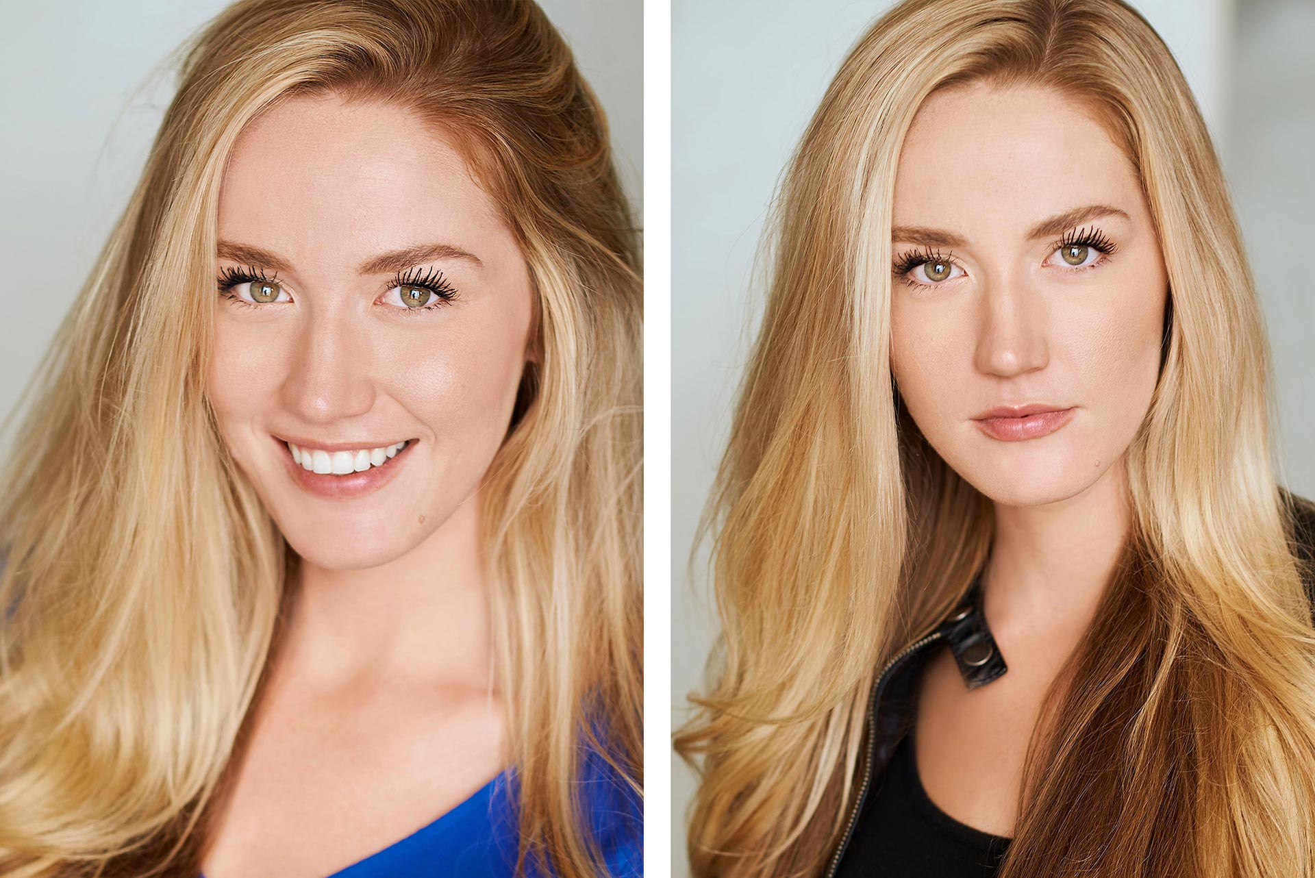 Commercial vs Theatrical Headshots for Actors: A Visual Guide by Sergio Garcia Headshots Smiling actor in a casual outfit for a commercial headshot example, Serious actor with a dark backdrop for a theatrical headshot sample, Female actor with light makeup and natural lighting for a commercial headshot, Male actor in a dramatic pose with moody lighting for a theatrical headshot, Side-by-side comparison of commercial and theatrical headshots of the same actor