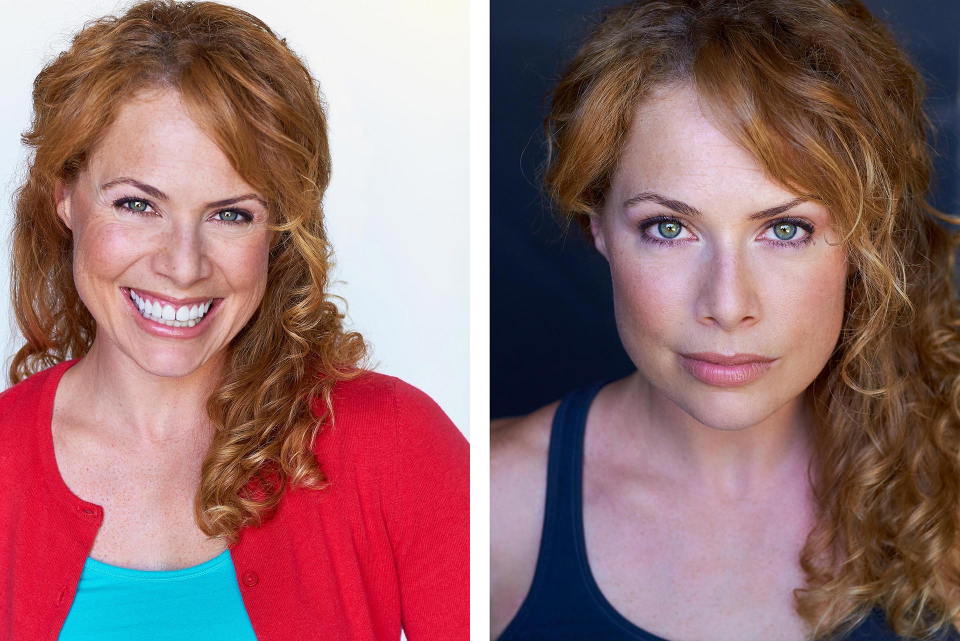 Commercial vs Theatrical Headshots for Actors: A Visual Guide by Sergio Garcia Headshots Smiling actor in a casual outfit for a commercial headshot example, Serious actor with a dark backdrop for a theatrical headshot sample, Female actor with light makeup and natural lighting for a commercial headshot, Male actor in a dramatic pose with moody lighting for a theatrical headshot, Side-by-side comparison of commercial and theatrical headshots of the same actor