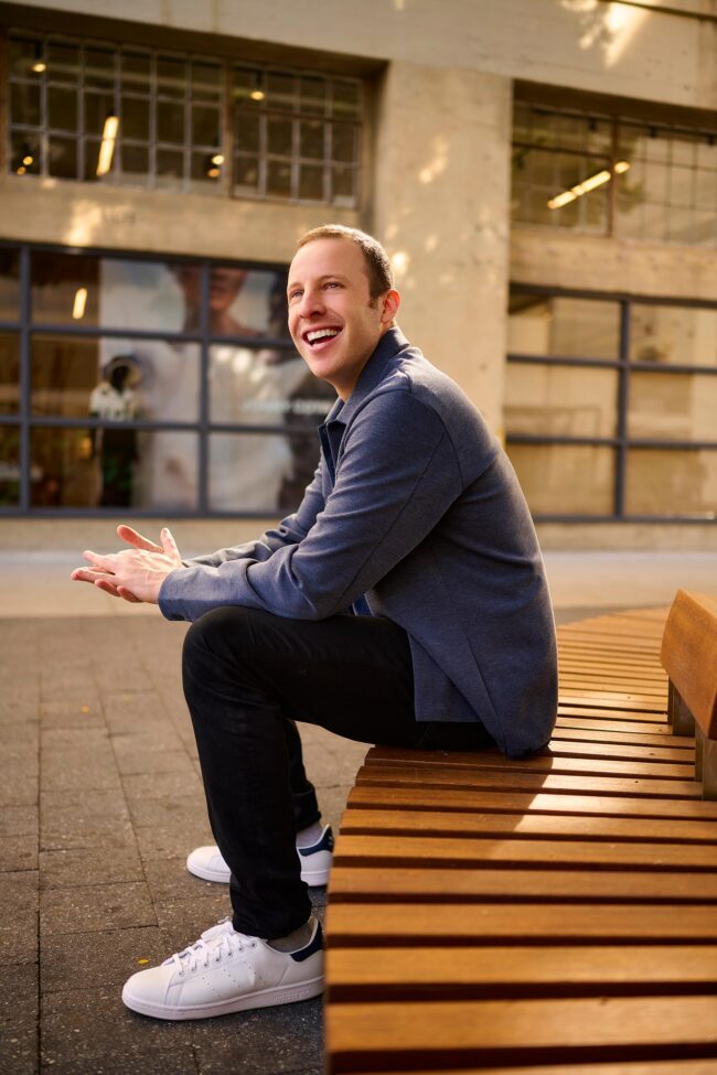 Relaxed dating profile photo for men, casual seated lifestyle portrait for online dating profiles, approachable image for Hinge, Bumble, Tinder, and matchmaking platforms